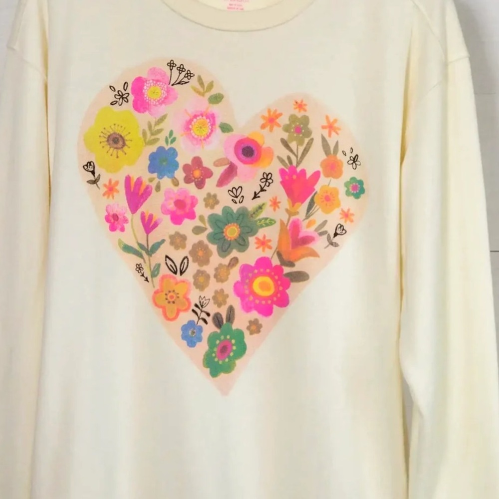 NATURAL LIFE NATURAL LIFE Heart Wildflowers Sweatshirt Cream Pink Size XS - Picture 5 of 10